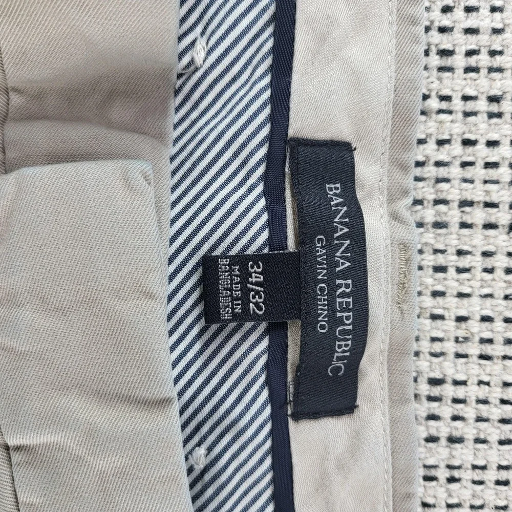 Banana Republic Gavin Chino Pants Mens 34x32 Beige Khaki Straight Leg Casual‎